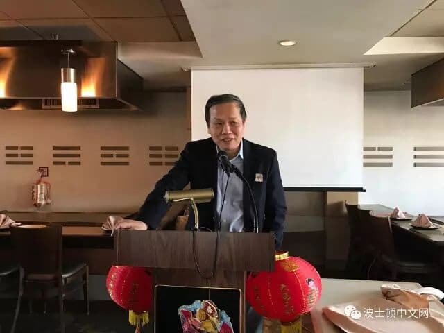 UCA President Haipei Shue speaking on civic engagement at the chapter's 2017 Lunar New Year luncheon
